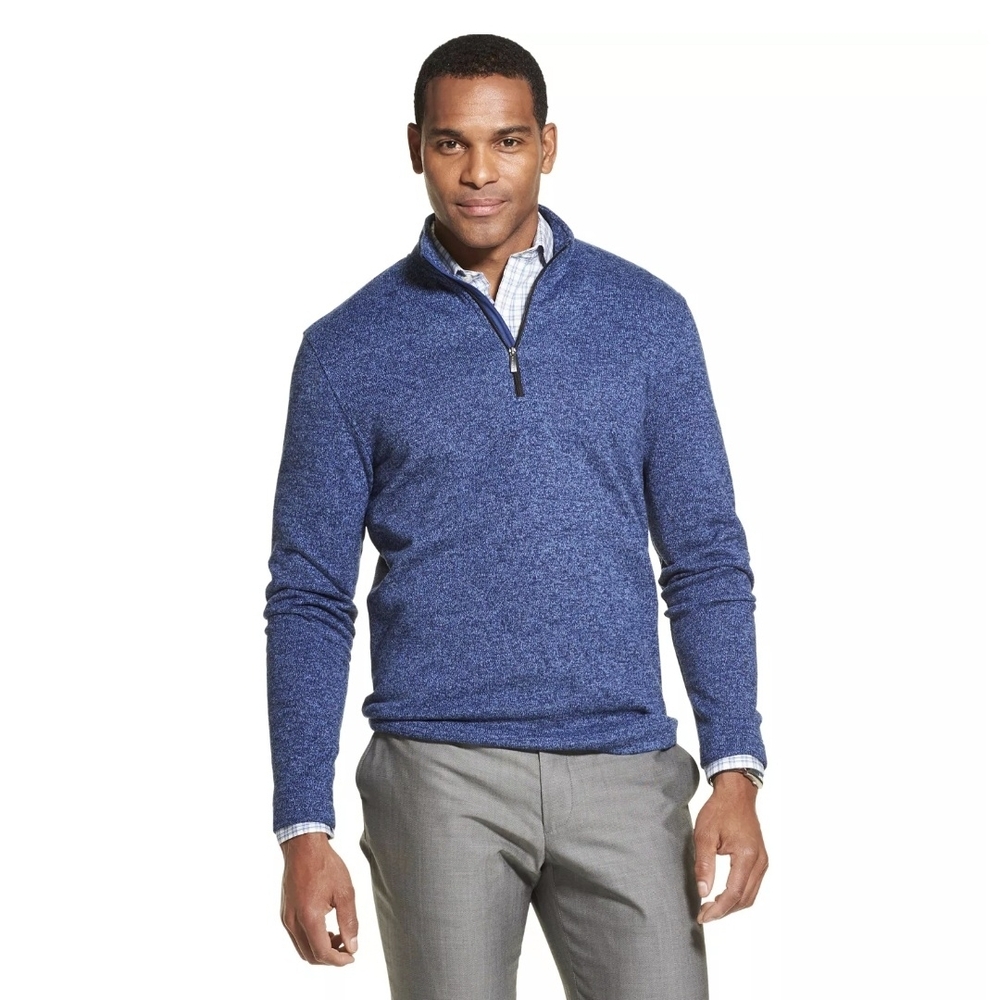 Van‎ Heusen Flex Men, 2XL, Marled Blue Quarter Zip Pullover Sweater Long Sleeve